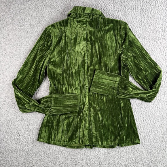 NBD Top Womens XS Green Button Up Velour Long Sleeve 70s Boho Hippie Career NWT - Picture 10 of 13